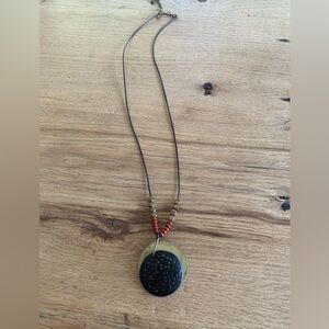 Pendant Necklace Beads Red Gold Black Disk Women’s Preloved‎